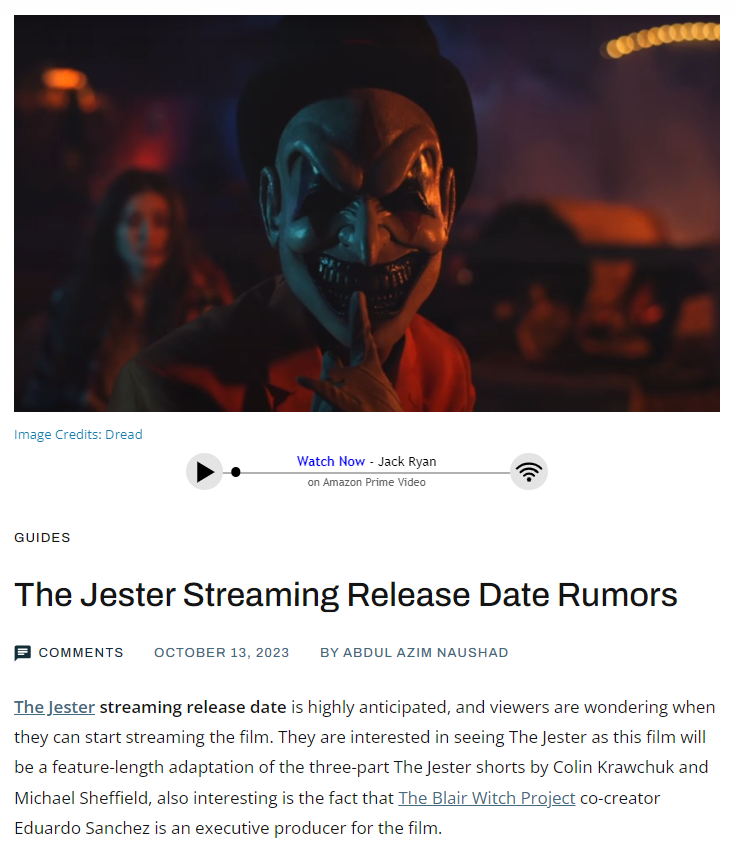 The Jester Streaming Release Date Rumors